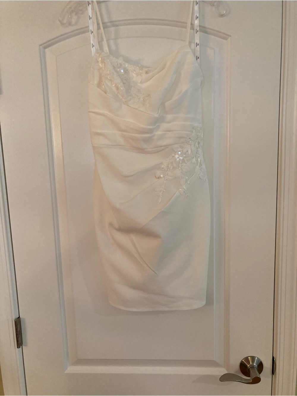 Elegant Cream Embroidered Spaghetti-Strap Mini Dress
